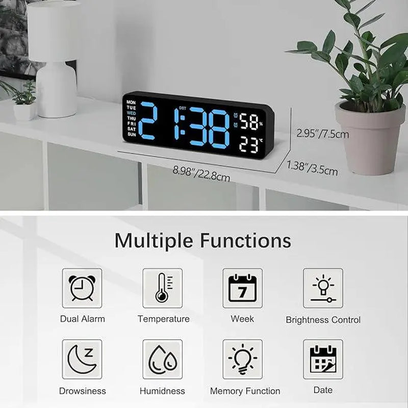 【Summer Sale Deals】Usb & Battery Charging Digital Wall Clock,Large Screen Wall Clock with Indoor Temperature Date Week Display Digital Clock, Multifunctional Alarm Clock，Halloween Gifts