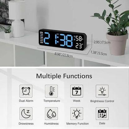 【Summer Sale Deals】Usb & Battery Charging Digital Wall Clock,Large Screen Wall Clock with Indoor Temperature Date Week Display Digital Clock, Multifunctional Alarm Clock，Halloween Gifts