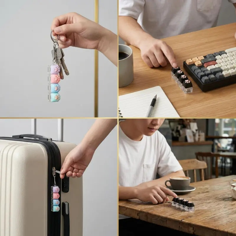LED Light Keychain Keyboard with Press and Click Buttons Button Clicker Keychain Multi Purpose Keychain Fidget Toy for Relieving Stress and Anxiety Portable Office Desk Accessories Office Decoration Gifts Sensory Fidget Keychain Fidget Keyring