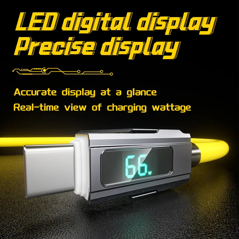 65W 4-In-1 USB-C Connection Cable with LED Display, PD 5A Fast Charging, Data Sync, USB-A, Type-C, Lightning, Aluminum, Compatible with Iphone 16/15, Ipad, Samsung and Laptops