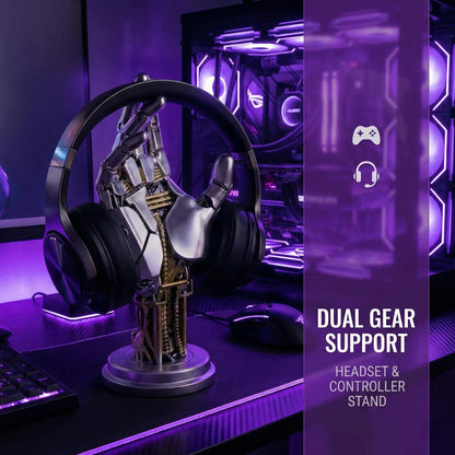 Mechanical Resin Cyberpunk Game Controller Stand - Multi-Functional Desk Organizer for Controllers, Phones, Over-Ear Headphones, Gamer Stuff, Back-To-School Gift
