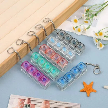 【Summervibes】Fidget Toys 1 Count LED Keyboard Keychain Fingertip Clicker Stress Relief Keychain Interesting Pendant‌ for Boys and Girls Portable Keychain Light with Crystal Keycaps and Transparent Design Unisex Elegant Style,Anxiety Toy