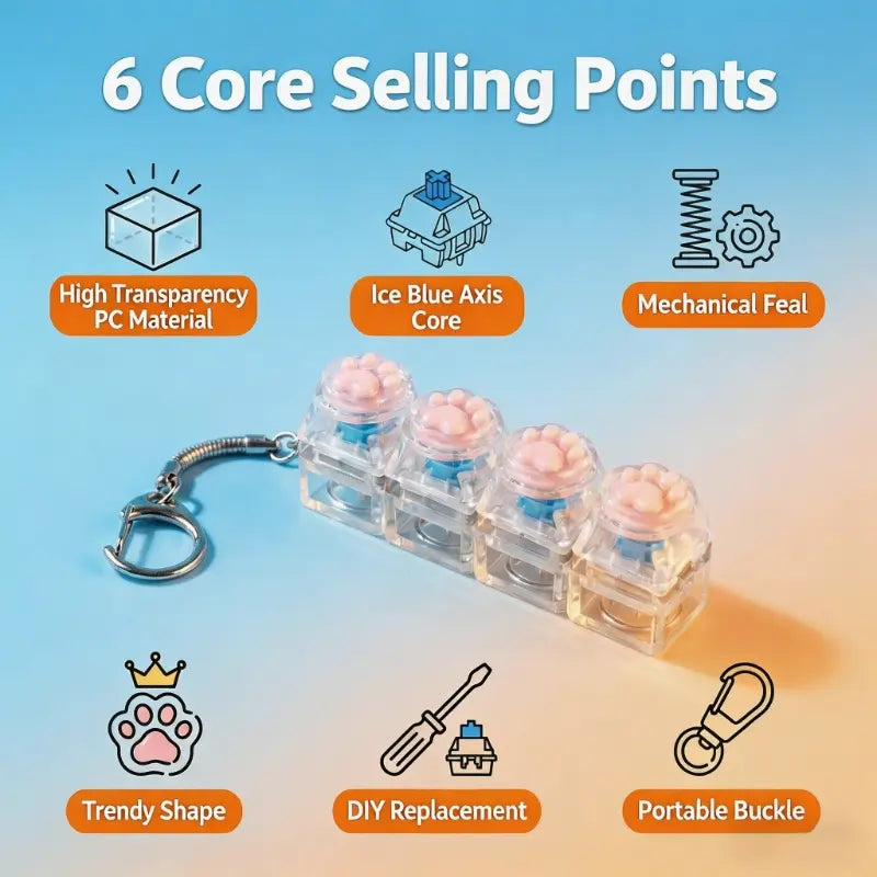 LED Light Keychain Keyboard with Press and Click Buttons Button Clicker Keychain Multi Purpose Keychain Fidget Toy for Relieving Stress and Anxiety Portable Office Desk Accessories Office Decoration Gifts Sensory Fidget Keychain Fidget Keyring