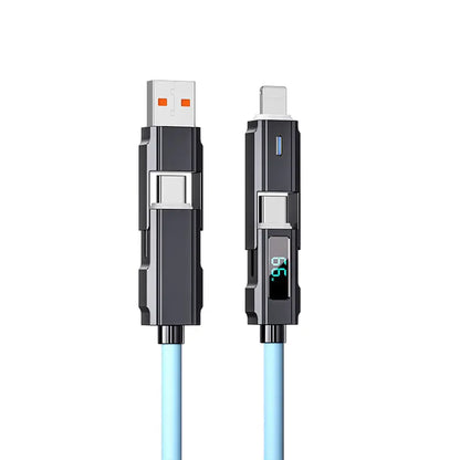65W 4-In-1 USB-C Connection Cable with LED Display, PD 5A Fast Charging, Data Sync, USB-A, Type-C, Lightning, Aluminum, Compatible with Iphone 16/15, Ipad, Samsung and Laptops