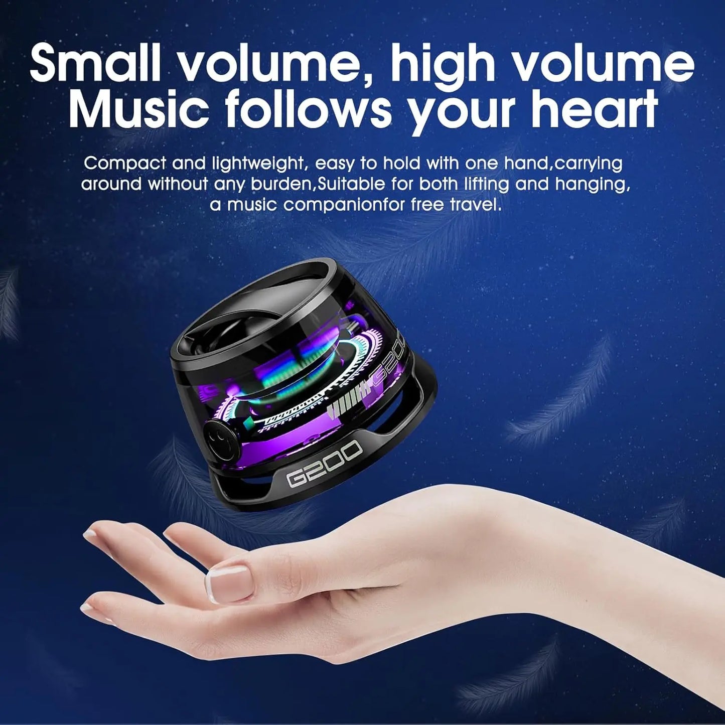 Circuiliving G200 Compact Portable Magnetic-Suction Cup Bluetooth Speaker - IPX4 Waterproof, RGB Lights, TWS Stereo Surround Sound, Smartphone Holder, Suitable for Outdoor & Car Use, Compatible with Iphone & Android, Ideal Gift