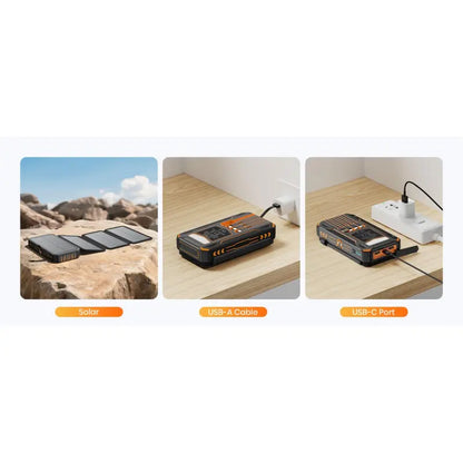 Solar Charger Power Bank - 48000Mah Wireless Portable Charger Built-In 4 Cables and 4 Solar Panels, PD QC 3.0 Fast USB C Battery Pack with Flashlight for Camping Travel
